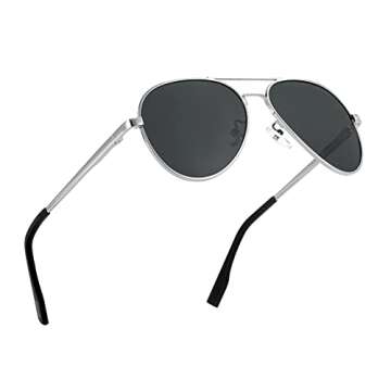 JOVAKIT Kids Small Polarized Aviator Sunglasses for Girls and Boys Age 4-16 (Silver/Grey)