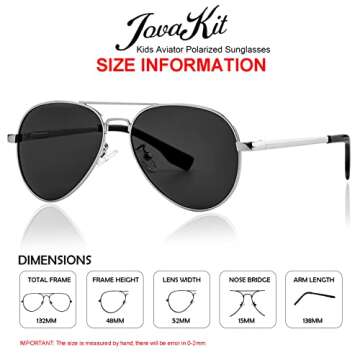 JOVAKIT Kids Small Polarized Aviator Sunglasses for Girls and Boys Age 4-16 (Silver/Grey)