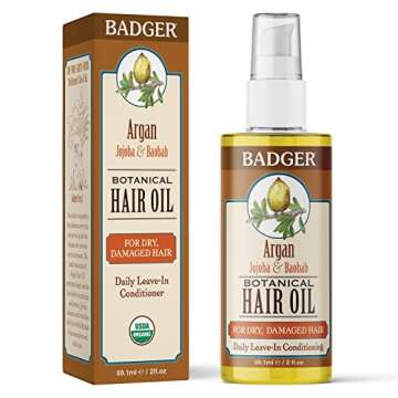 Badger - Argan Hair Oil w/Jojoba & Baobab, Moroccan Argan Oil Treatment for Dry Damaged or Frizzy Hair, Leave-In Conditioner, Organic Strengthening Moisturizer. 2 fl oz