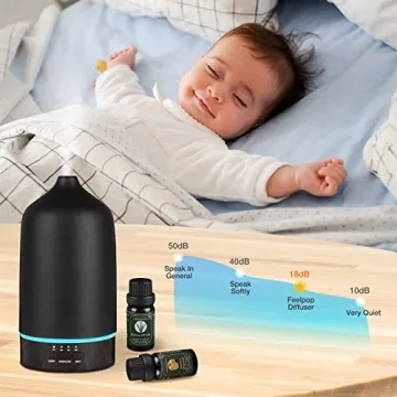 Essential Oil Diffuser Aromatherapy Humidifier - 300ML Ceramic Ultrasonic Infuser Quiet Aroma Air Defuser Vaporizer with 7 Lights & 2 Mist for Home Large Room Black