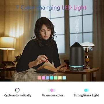 Essential Oil Diffuser Aromatherapy Humidifier - 300ML Ceramic Ultrasonic Infuser Quiet Aroma Air Defuser Vaporizer with 7 Lights & 2 Mist for Home Large Room Black