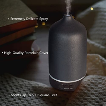 Essential Oil Diffuser Aromatherapy Humidifier - 300ML Ceramic Ultrasonic Infuser Quiet Aroma Air Defuser Vaporizer with 7 Lights & 2 Mist for Home Large Room Black