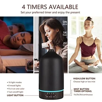 Essential Oil Diffuser Aromatherapy Humidifier - 300ML Ceramic Ultrasonic Infuser Quiet Aroma Air Defuser Vaporizer with 7 Lights & 2 Mist for Home Large Room Black