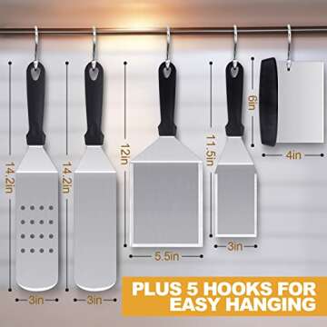 HaSteeL Griddle Accessories Kit of 5, Heavy Duty Metal Spatula, Professional Stainless Steel Flat To...