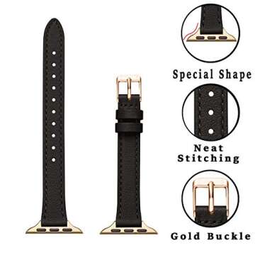 STIROLL Slim Leather Bands Compatible with Apple Watch Band 38mm 40mm 41mm 42mm 44mm 45mm,Top Grain ...