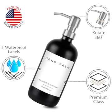 Emerson Glass Soap Dispenser Set - Kitchen & Bathroom, 2 Pack with Pump and Labels - 16 Oz