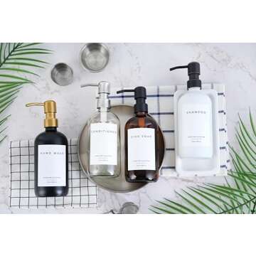 Emerson Glass Soap Dispenser Set - Kitchen & Bathroom, 2 Pack with Pump and Labels - 16 Oz