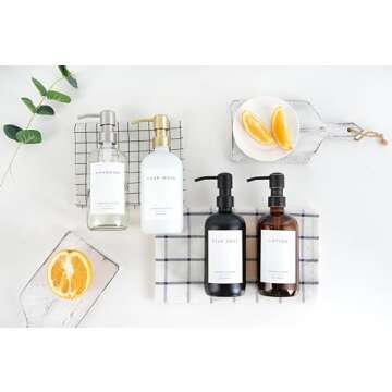 Emerson Glass Soap Dispenser Set - Kitchen & Bathroom, 2 Pack with Pump and Labels - 16 Oz