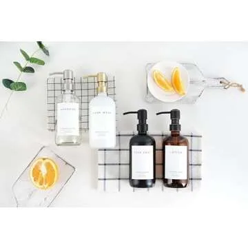 Emerson Glass Soap Dispenser Set - Kitchen & Bathroom, 2 Pack with Pump and Labels - 16 Oz