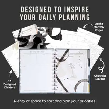 Happy Planner Disc-Bound 12-Month Academic Planner, July 2024–June 2025 Daily and Monthly Planner, Big Size, Teacher Layout, Charcoal Tones, 72 Pages, 2 Sticker Sheets, 8 1/2" x 11"