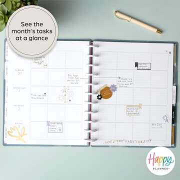 Happy Planner Disc-Bound 12-Month Academic Planner, July 2024–June 2025 Daily and Monthly Planner, Big Size, Teacher Layout, Charcoal Tones, 72 Pages, 2 Sticker Sheets, 8 1/2" x 11"