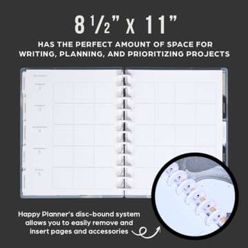 Happy Planner Disc-Bound 12-Month Academic Planner, July 2024–June 2025 Daily and Monthly Planner, Big Size, Teacher Layout, Charcoal Tones, 72 Pages, 2 Sticker Sheets, 8 1/2" x 11"