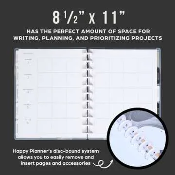 Happy Planner Disc-Bound 12-Month Academic Planner, July 2024–June 2025 Daily and Monthly Planner, Big Size, Teacher Layout, Charcoal Tones, 72 Pages, 2 Sticker Sheets, 8 1/2" x 11"