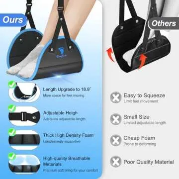 Foot Hammock for Plane Travel, Airplane Foot Hammock for Travel Accessories, Portable Wider Airplane Foot Rest for Long Flight - Length Adjustable, Under Desk footrest at Work to Relax Feet