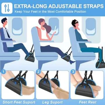 Foot Hammock for Plane Travel, Airplane Foot Hammock for Travel Accessories, Portable Wider Airplane Foot Rest for Long Flight - Length Adjustable, Under Desk footrest at Work to Relax Feet