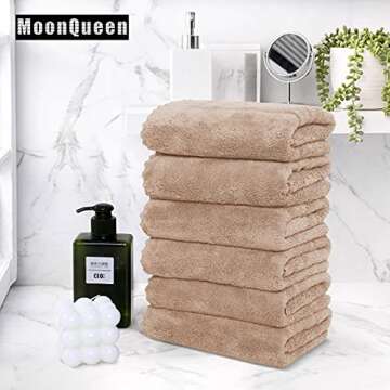 MOONQUEEN 6 Pack Premium Hand Towels - Quick Drying - Microfiber Coral Velvet Highly Absorbent Towels - Multipurpose Use as Hotel, Bathroom, Shower, Spa, Hand Towel 16 x 28 inches (Brown)