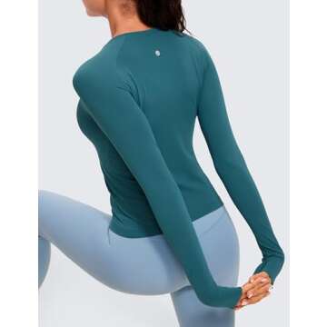 CRZ YOGA Womens Seamless Workout Long Sleeve Shirts Quick Dry Gym Athletic Tops Breathable Running Yoga T-Shirts Green Jade Small