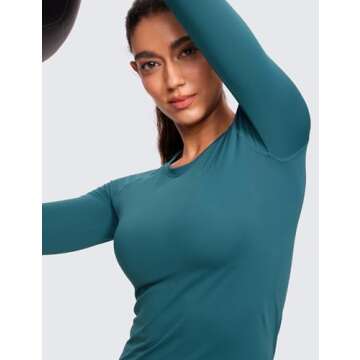 CRZ YOGA Womens Seamless Workout Long Sleeve Shirts Quick Dry Gym Athletic Tops Breathable Running Yoga T-Shirts Green Jade Small