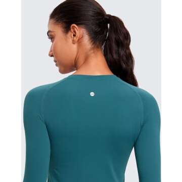 CRZ YOGA Womens Seamless Workout Long Sleeve Shirts Quick Dry Gym Athletic Tops Breathable Running Yoga T-Shirts Green Jade Small
