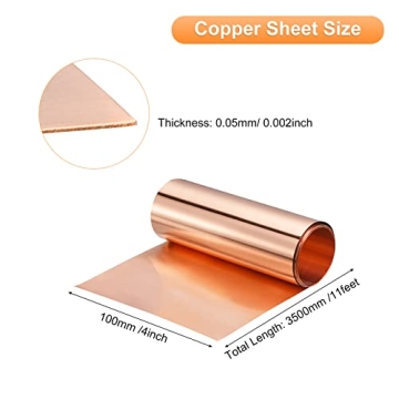 uxcell Copper Sheet Roll 3500mm x 100mm 99.9% Pure Copper