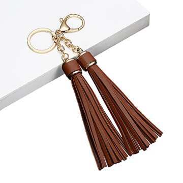 JOUDOO Woman Leather Tassel Keychain Bag Charm Pendant Accessories for Purse Handbag Car Key GJ023 (Dark Brown)