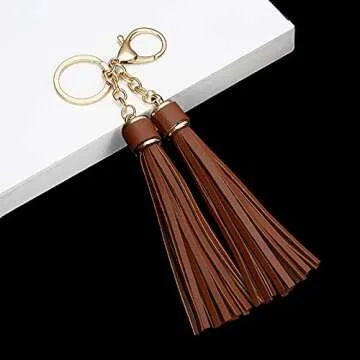 JOUDOO Woman Leather Tassel Keychain Bag Charm Pendant Accessories for Purse Handbag Car Key GJ023 (Dark Brown)