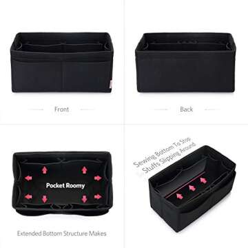 ZTUJO Felt Purse Organizer, Multi Pocket Bag in Bag Organizer For Tote & Handbag Shaper, Speedy 30, Speedy 35 and Speedy 40 (Medium, Black)