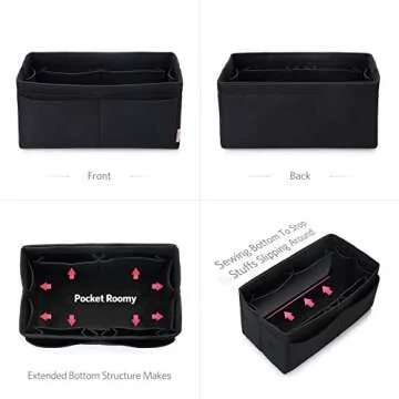ZTUJO Felt Purse Organizer, Multi Pocket Bag in Bag Organizer For Tote & Handbag Shaper, Speedy 30, Speedy 35 and Speedy 40 (Medium, Black)