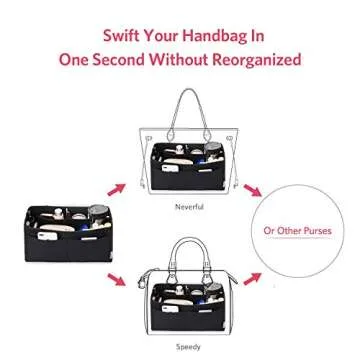 ZTUJO Felt Purse Organizer, Multi Pocket Bag in Bag Organizer For Tote & Handbag Shaper, Speedy 30, Speedy 35 and Speedy 40 (Medium, Black)