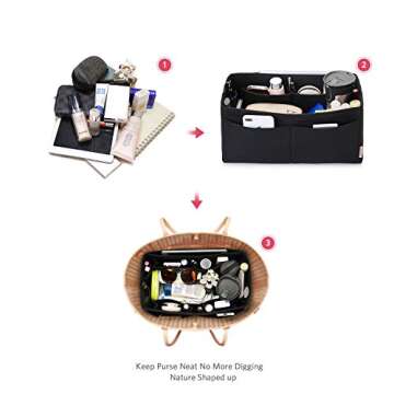 ZTUJO Felt Purse Organizer, Multi Pocket Bag in Bag Organizer For Tote & Handbag Shaper, Speedy 30, Speedy 35 and Speedy 40 (Medium, Black)