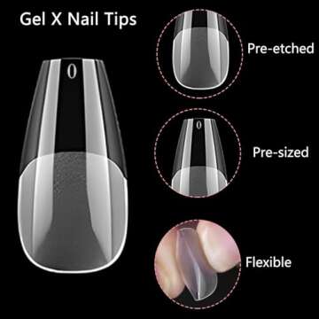 LoveOurHome 240pc Medium Coffin Fake Nail Tips Clear Gel X Nail Tips Full Cover Clear Press on Nails Coffin Acrylic Nail Tips Artificial Nails Short Ballerina Fake Fingernail Gel Nail Extension Tips