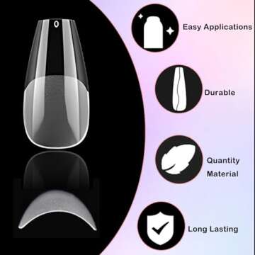 LoveOurHome 240pc Medium Coffin Fake Nail Tips Clear Gel X Nail Tips Full Cover Clear Press on Nails Coffin Acrylic Nail Tips Artificial Nails Short Ballerina Fake Fingernail Gel Nail Extension Tips