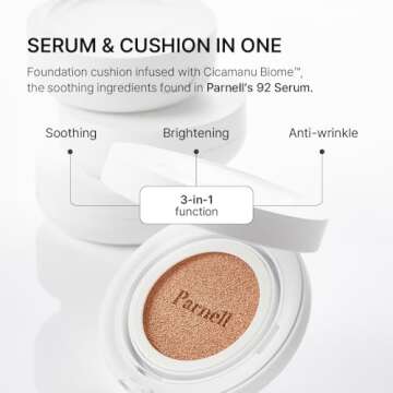 Parnell Cicamanu Serum Cushion - Moisturizing Foundation for Soothing, Coverage, Glass Skin and Ligh...