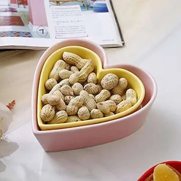 Sizikato Heart Shaped Ceramic Bowls for Snacks & Desserts