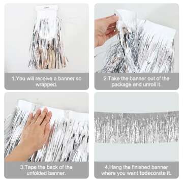 BEISHIDA 3 Packs 30 Feet Metallic Foil Fringe Garland Tinsel Streamers，Shiny Silver Wall Hanging Tinsel Fringe Banners for Wedding Birthday Party Decoration Halloween Christmas New Year