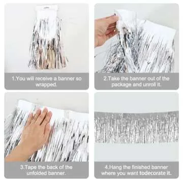 BEISHIDA 3 Packs 30 Feet Metallic Foil Fringe Garland Tinsel Streamers，Shiny Silver Wall Hanging Tinsel Fringe Banners for Wedding Birthday Party Decoration Halloween Christmas New Year