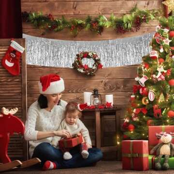 BEISHIDA 3 Packs 30 Feet Metallic Foil Fringe Garland Tinsel Streamers，Shiny Silver Wall Hanging Tinsel Fringe Banners for Wedding Birthday Party Decoration Halloween Christmas New Year