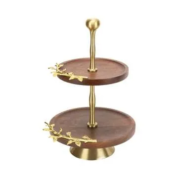 Elegance Golden Vine Wooden 2-Tiered Tray Stand - Dessert Cupcake Stand for Food Display - 8" and 10...