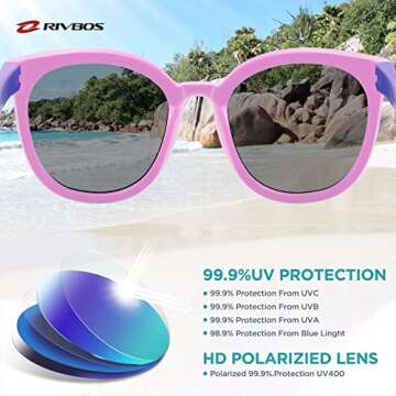 RIVBOS Kids Sunglasses with Strap - Polarized UV Protection