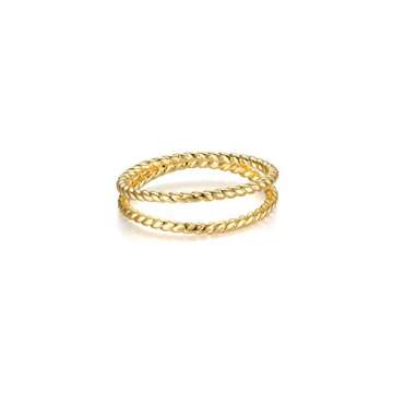 Valloey Rover 14K Gold Thin Beaded Rings, Full Bead Sterling Twisted Rope Wedding Band Stacking Ring...