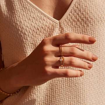 Valloey Rover 14K Gold Thin Beaded Rings, Full Bead Sterling Twisted Rope Wedding Band Stacking Ring for Women