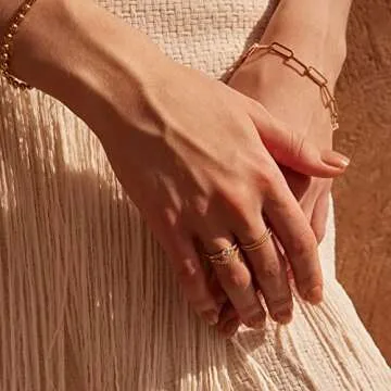 Valloey Rover 14K Gold Thin Beaded Rings, Full Bead Sterling Twisted Rope Wedding Band Stacking Ring for Women