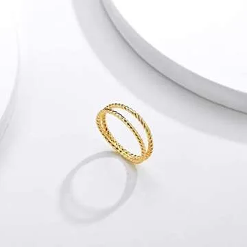 Valloey Rover 14K Gold Thin Beaded Rings, Full Bead Sterling Twisted Rope Wedding Band Stacking Ring for Women