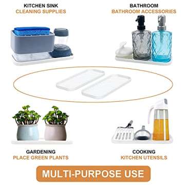 HvOvMvE Silicone Organizer Tray, Soap and Sponge Holder for Kitchen Sink, Bathroom - Storage Tray for Dish Brush, Soap Dispenser, Dishwashing Accessories- 2 Pack White