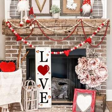 Lighted Wooden Love Sign, Rustic Valentine’s Day Porch Sign for Front Door Decorations, Valentines...
