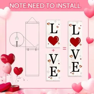 Lighted Wooden Love Sign, Rustic Valentine’s Day Porch Sign for Front Door Decorations, Valentines Love Decor Home Hanging Signs Wall Sign 31.5"H