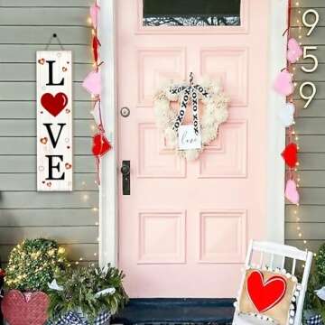 Lighted Wooden Love Sign, Rustic Valentine’s Day Porch Sign for Front Door Decorations, Valentines Love Decor Home Hanging Signs Wall Sign 31.5"H