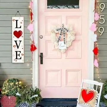 Lighted Wooden Love Sign, Rustic Valentine’s Day Porch Sign for Front Door Decorations, Valentines Love Decor Home Hanging Signs Wall Sign 31.5"H