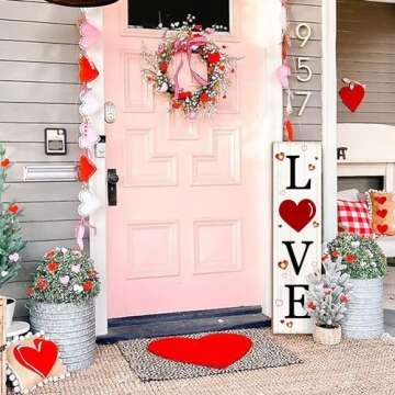 Lighted Wooden Love Sign, Rustic Valentine’s Day Porch Sign for Front Door Decorations, Valentines Love Decor Home Hanging Signs Wall Sign 31.5"H