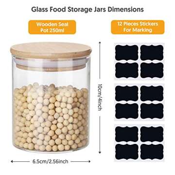 Yibaodan Glass Jars 9OZ, 12 Set with Bamboo Airtight Lids and Labels, Food Cereal Storage Large Spic...